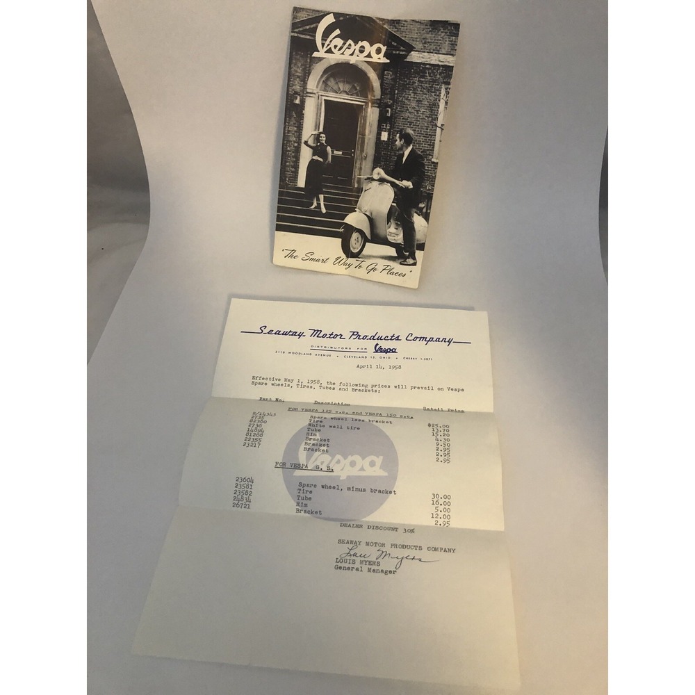 Vespa Sales Brochure Price List 1958 Vintage Seaway Motor Products 125 150 GS